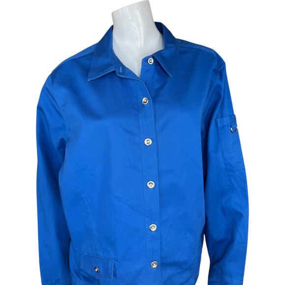 Bechamel Women's XL Blue Lightweight Button-Front Long Sleeve Jacket 100% Cotton - Picture 2 of 13